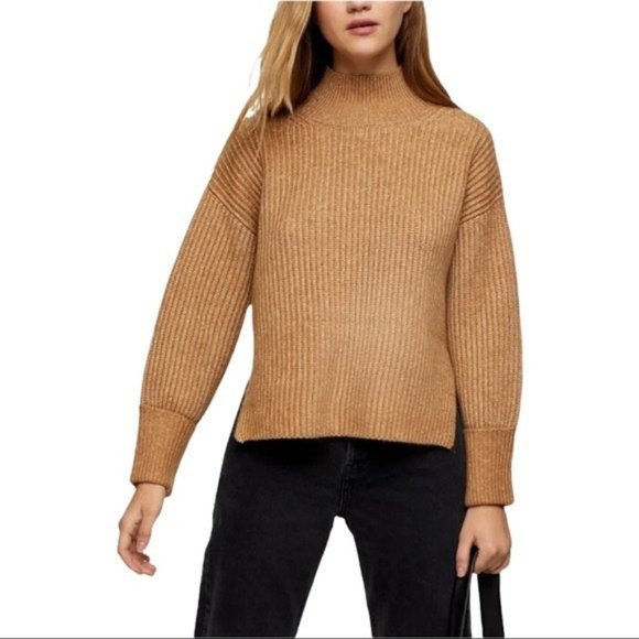 TOPSHOP Mock Neck Crop Sweater - Camel - XS (0-2) NWT - Picture 1 of 1